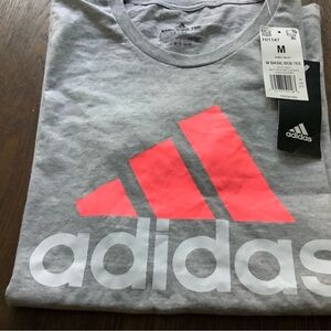 Adidas Women's Badge of Sport Logo Cotton T-Shirt Medium Grey Heather/Red, Top